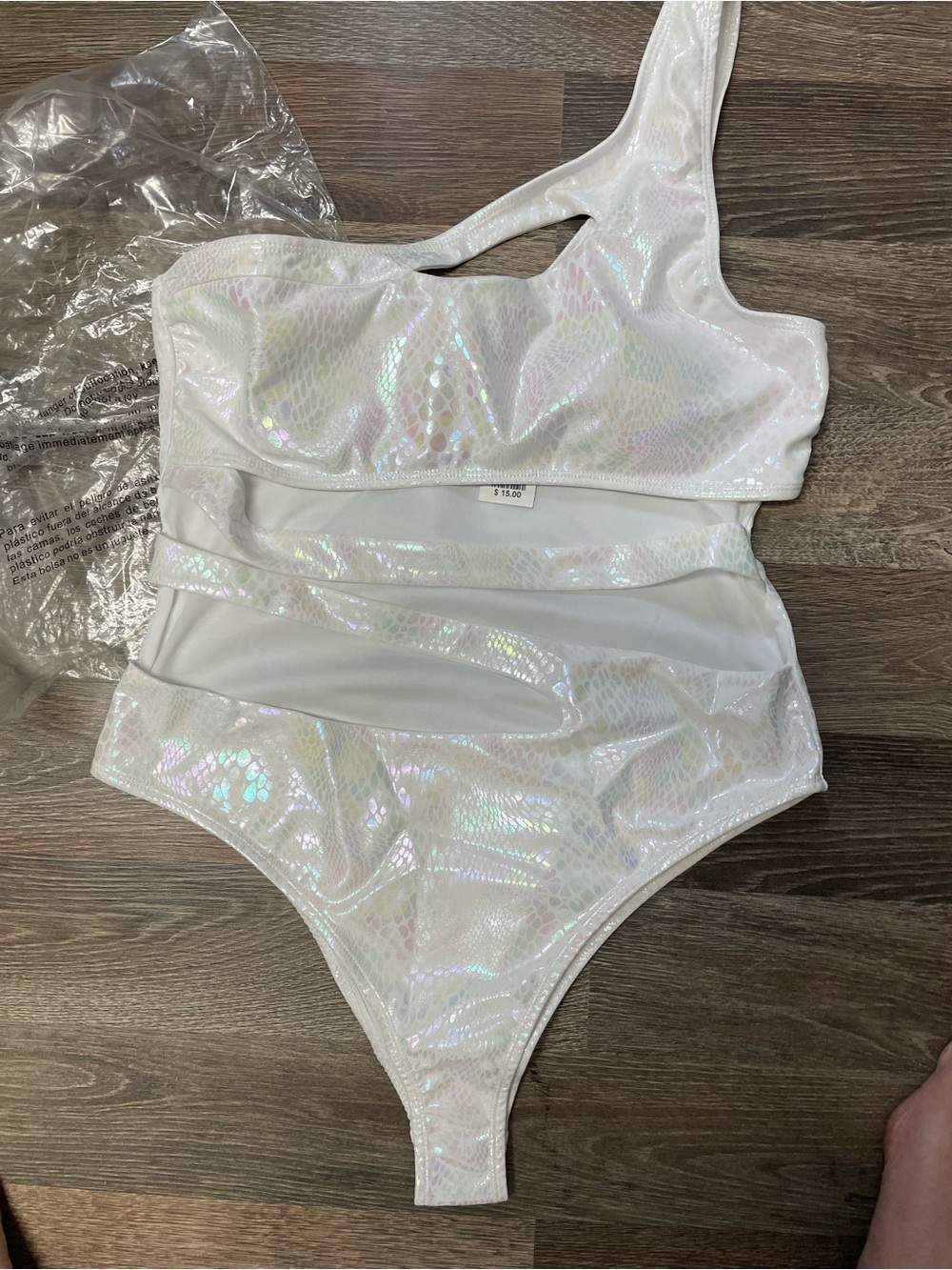 refuge Iridescent White One-Shoulder One-Piece Swim